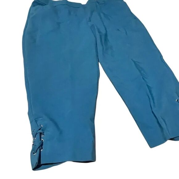 Rafaella Pants - Rafaella size 14 ladies Teal Blue Casual Pants with Lace-Up Hem excellent